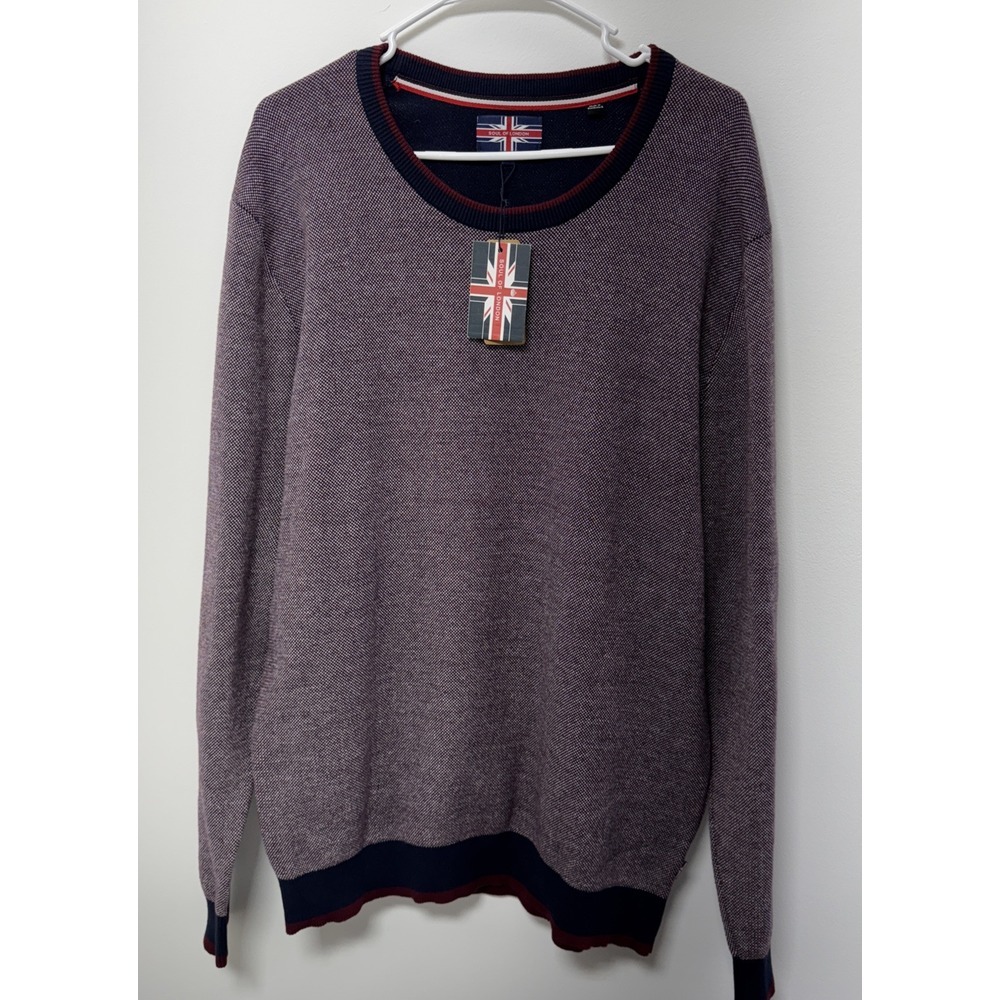 Soul Of London Men's XXL Sweater Navy Blue Check Colorblock Crew Neck Pullover